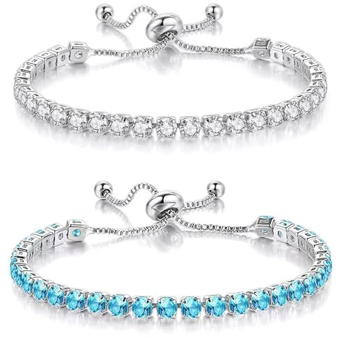 YeeHeen Tennis Bracelet Cubic Zirconia Bracelet for Women Slider Bracelet Silver Light Blue 1