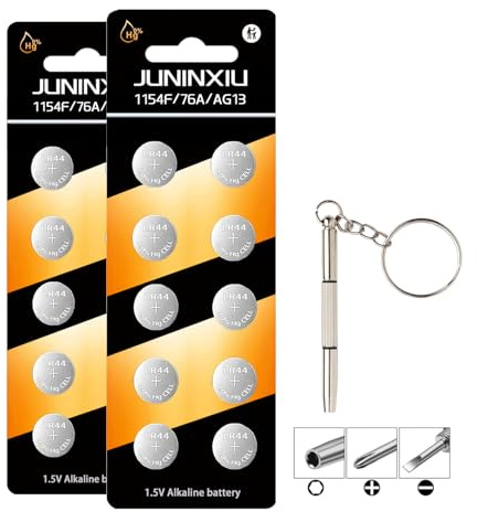 JUNINXIU L1154f Battery AG13 L1154 LR44 SR44 A76 Button L1154h Button Batteries Alkaline Coin Cell (20 Count)
