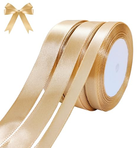 qingmeng Satinband Gold, 66m Geschenkband Breit 10mm/15mm/20mm, Schleifenband für Hochzeit, Taufe, Geburtstag, Deko und Geschenkverpackung