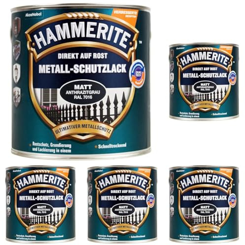 HAMMERITE METALLSCHUTZLACK MATT ANTHRAZITGRAU 250ML (Packung mit 5)