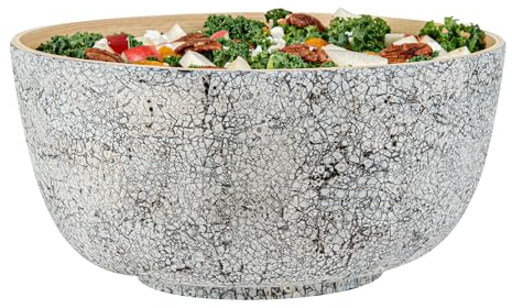 Restaurantware - Bambuddha - Ensaladera grande de 30 onzas, 1 cuenco redondo de alta resistencia, sostenible, reutilizable, cuenco de bambú gris, estampado de cáscara de huevo, para servir ensaladas,
