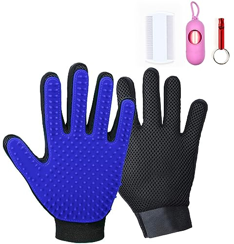Ruayia Handschuh Grooming, Haustier Bürsten Handschuh, Bürsten Fellpflege Hundebürste Katzenbürste, Massagehandschuh Fellbürste für Hunde Katzen (Blau)