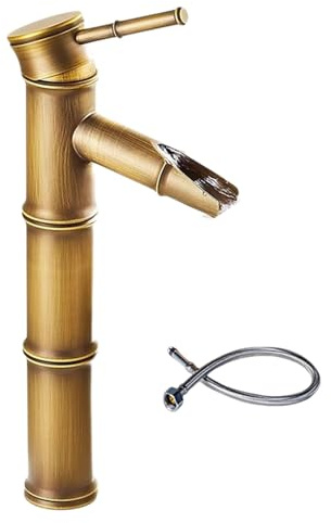Robinet Lave Main Doré Robinet en Laiton, Integrated Faucet À Coulée par Gravité, Antique MonocommandeMitigeur Eau Chaude et Froide Disponible, avec Tuyau(Color:A,Size:308 * 120mm)