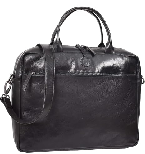 A1 FASHION GOODS Satchel Bag 2003 Laptop Aktentasche aus gegerbtem Leder A703 Schwarz, Schwarz , Large