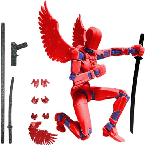 Starnearby Figurine d'action Titan 13 avec Ailes, Action Figurine T13, Robot Mobile Articulé, Assemblage Terminé, Figurine Impression 3D, Figurine Mobile, Décoration de Bureau, Cadeau (B-Rouge)