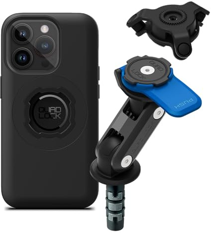QUAD LOCK Gabelschaft-Handyhalterung für Motorrad mit Vibrationsdämpfer und MAG Hülle für iPhone 14 Pro