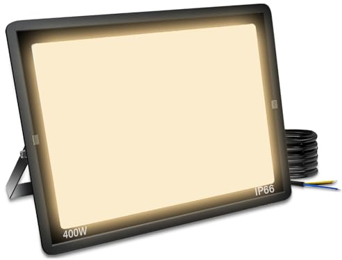 Blivrig LED-strålkastare utomhus 400 W varm vit 3000 K, 40 000 LM LED strålkastare utomhus, IP66 vattentät strålkastare, för trädgårdar, gård, garage, lager