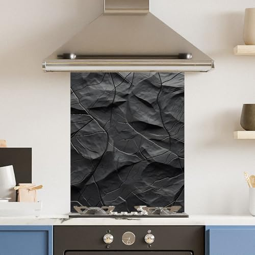 Toughened 6mm Glass Kitchen Splashback 60 x 75cm Abstract Black - Polished Edge Heat Resistant Back Splash for Cookers Hob