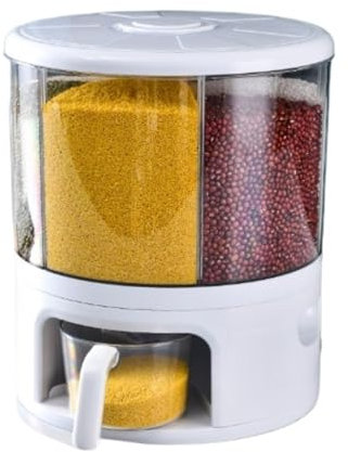 Flingdispenser Flingbehållare Roterande Risbehållare Med 6 Rutnät Rund Matdispenser Kök För Butik Ris Röda Bönor Gula Bönor Livsmedelsdispenser Matbehållare