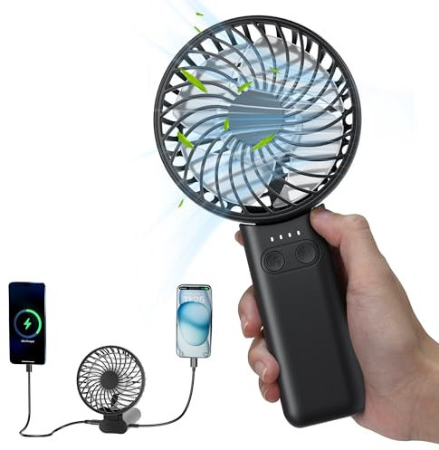 HandFan 5200mAh Portable Handheld Fan, Rechargeable Hand Fan, Battery Operated 8.5-27hrs, Personal USB Foldable Fan, Travel Essential Gifts for Women/Girls/Friends (Black)