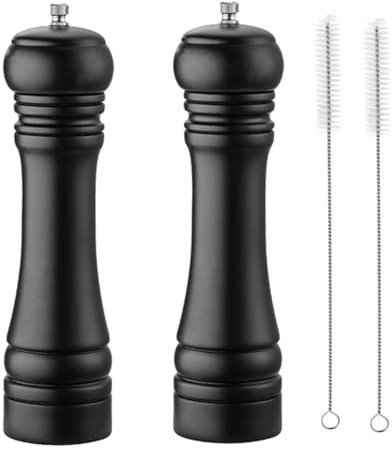 BINHAI Black Set Salt Pepper Mill,Wooden Pepper Grinder Manual Mills Solid with Strong Adjustable Ceramic Grinders 2 Piece 8 Inches