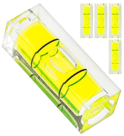 Set di fiale rettangolari per livella, 5 pezzi, 29 x 10 x 10 mm, livella gialla a bolla d'aria, livella ad acqua a bolla d'aria, livella a 1 via, livella circolare per roulotte, macchina fotografica