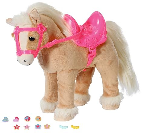 Baby Born, Puppenpferd, My Cute Horse, interaktives Pferd mit Lauf- und Soundfunktion, Plüsch, rosa Sattel und Zaumzeug sowie Pins zum Dekorieren, 840627 Zapf Creation