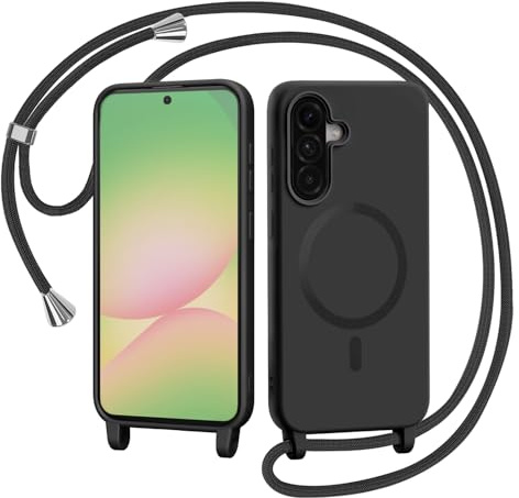 AOMYKE Handyband für Samsung Galaxy A56 5G Hülle mit Band, Ultra Dünn Magnetisch Handyhülle zum Umhängen Schutzhülle mit Kette Kordel Weich TPU Liquid Silikon Case，Schwarz