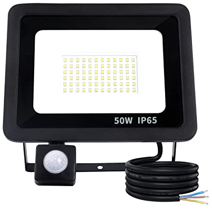 YCZM 50W LED Strahler Außen mit Bewegungsmelder 5000LM 6500K Kaltweiß,Außenstrahler mit Bewegungsmelder IP65 Wasserdicht,Scheinwerfer mit Bewegungsdetektor Schwarz für Hell Garten Garage Hof