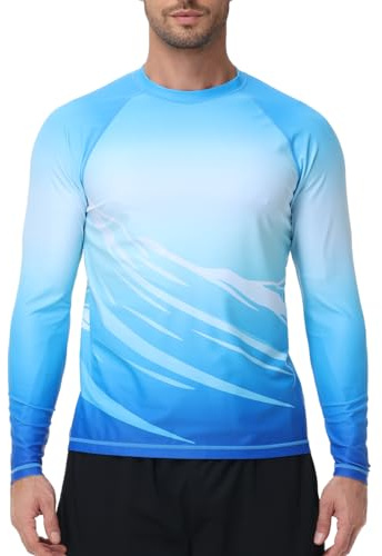 VAYAGER Men's Swim Shirts UPF 50+ Rash Guard Long Sleeve Quick Dry T-Shirt Loose Fit Water Fishing UV Protection Shirts（Blue-Gradient-5XL）