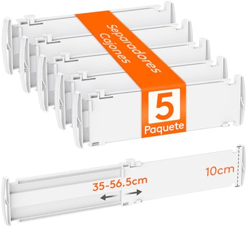Lifewit 5 Stück Schubladentrenner, Verstellbar Schubladen Trenner für Innenlänge 35–55cm & Höhe＞10,5cm, Schubladen Organizer Schubladenteiler für Kleiderschrank Wickelkommode Schreibtisch Küche, Weiß