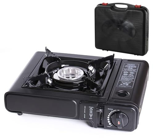 Camp Bistro – Hornillo de camping con 1 quemador, cocina compacta portátil para exteriores, 34 x 26 x 7 cm, estufa de camping portátil para exteriores, estufa de gas