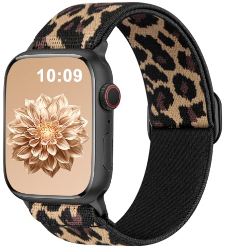 Oielai Solo Loop Bracelet Compatible avec Apple Watch 40mm 41mm 38mm 42mm, Bracelet de Remplacement Sport Tressé en Nylon Réglable pour iWatch Serie 10 9 8 7 6 5 4 3 2 1 SE, Léopard | Bracelet de rechange réglable, extensible, pour iWatch Series 11 10 9 8 7 6 5 4 3 2 1 SE, pour homme et femme, léopard