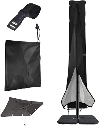 YFaith Copri Ombrellone, 57 x 240 cm Copriombrellone da Esterno Impermeabile, Tessuto Oxford 210D Copertura Ombrellone, Nero, Antistrappo e Impermeabile, per Giardino e Piscina