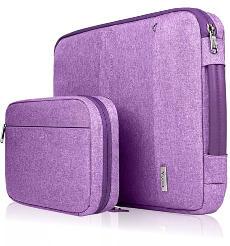 Voova Laptop Sleeve 13-14 Inch, Waterproof Case with Pouch, Lavender | 2-in-1 waterproof sleeve with padded lining, PU handle and detachable accessory pouch for 13-14 inch laptops.