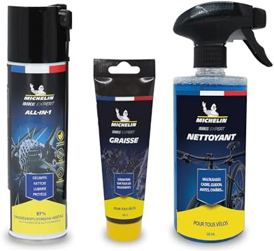 MICHELIN - Kit d'entretien - Nettoyant - Lubrifiant - Graisse lithium - Entretien complet pour vélo - Protection contre la rouille - Idéal pour tout type de vélo.
