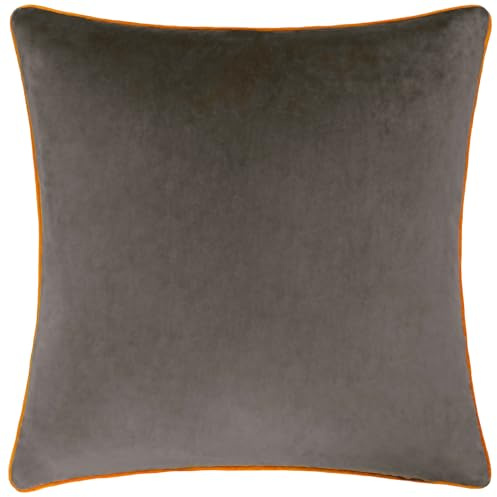 furn. Meridian Cushion Cover – Luxury Contrast Piped Velvet Decorative Case (Mocha/Pumpkin - 45x45cm)
