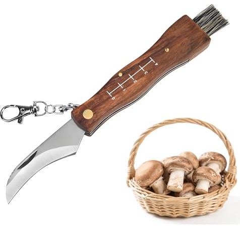 AONAYO Pilzmesser Mit BüRste 21cm,Pilzmesser Mit BüRste,Pilzmesser Mit BüRste Und Schale,Holzgriff Schwammerlmesser Mit Pinsel,Edelstahl Pilzmesser Mit Pinsel,Pilze Sammlergeschenk