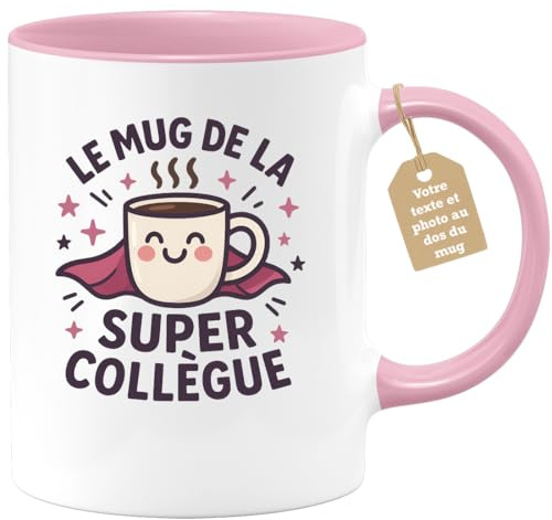 quotedazur Café-Croissant - Tasse Collègue Femme Personnalisée Texte Photo Humour - Mug De La Super Collègue - Cadeau Pour Noël Secret Santa Départ Retraite - Rose/Céramique