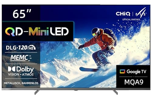 CHiQ M65QA9 65 Pulgadas TV Smart 4K Mini QLED, (Android 14),60Hz MEMC & Local Dimming,Dolby Vision & Atmos,DLG 120Hz* (Mejorado por Software),HDR10