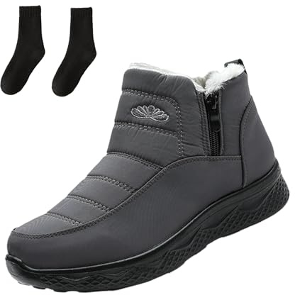 Dritnow Shoes, Women's Insulated Snow Boots -Waterproof,Non-Slip&FurLined Comfortable WarmWinter Shoes for MatureWomen (Gray, UK, Adult, Women, 4, Numeric, UK Footwear Size System, Medium)