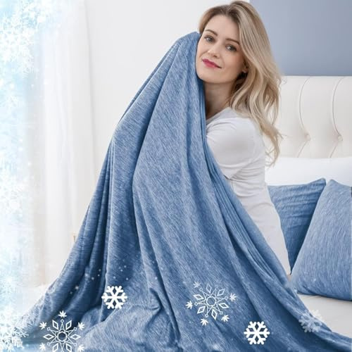RUMBALUXY Coperta Rinfrescante per Sudorazione Notturna, Q-Max > 0.45 Coperta Estiva Ghiacciata, sottile, morbida, traspirante, leggera, fresca, per letto, divano, blu, 152x228cm