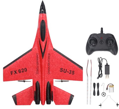 Dilwe RC Foam Glider, SU35 Ferngesteuertes Flugzeug FX620 Glider Fighter Modell Starrflügel-Outdoor-Spielzeug für Kinder mit LED-Leuchten (Rot)