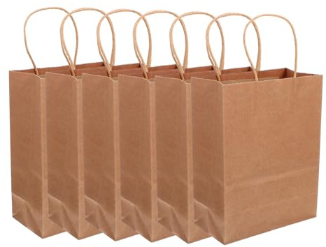 FIXOSHEE 20 Stück Kraftpapier Papiertüten mit Henkel Braune Lebensmittel tüten Tragbare Verpackungstaschen für Brot Snacks Outdoor Picknick Takeaway Stabil und Reißfest
