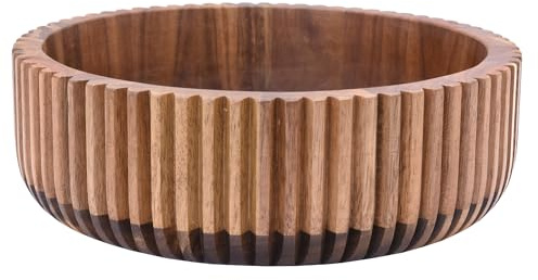 Zoha Akazienholz Schale Ø 26 cm - Holzschüssel Bowl handgefertigt mit Stripe Design - Holz Schüssel Groß, Obstschale Holz, Holzschale aus naturbelassener Akazie, Salatschüssel