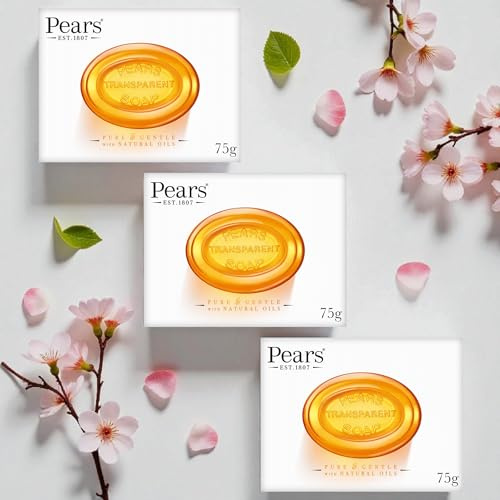3 x 75g Pears Transparent Soap – Pure & Gentle Cleansing Bar with Natural Oils