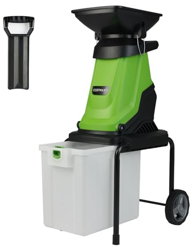 GOPLUS Trituradora Eléctrica 3000 W, Trituradora de Ramas con Caja de Recogida 50 L, Reducción 15: 1, Ø 45 mm, Cuchillas de Doble Filo, 4500 RPM Biotrituradora con Ruedas, para Jardín Patio (Verde)