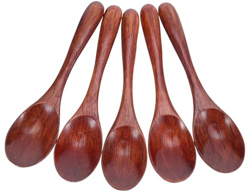 Toyvian Lot de 5 Cuillères en Bois de Hêtre à Long Manche 155X4 CM – Cuillères Japonaises pour Miel Café et Dessert Finition Laquée Légères et Multifonctions pour Service et Mélange