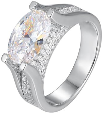 Ayoiow Vorsteckring Weissgold 585 für Damen, 4.5ct Moissanit Oval Gold Eheringe 585 Damen, 14 Karat Weißgold Größe 63 (20.1)