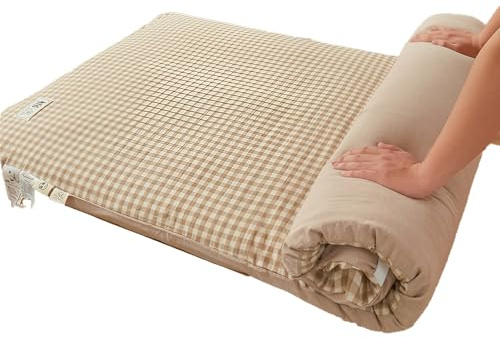 NEPHRA Japanische Futon Matratze, 5 cm Dicke Weiche Bodenmatratze & Futonbett 100% Baumwolle, Aufrollbar mit Waschbarem Bezug Für Gäste, Camping, Sofa(Beige,120 x 200 cm)