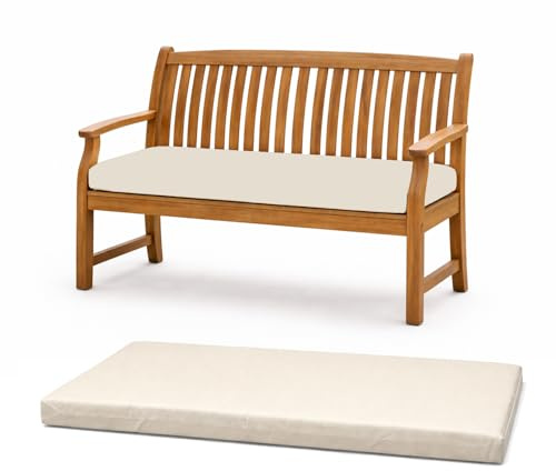 Brillars Comfy 2 Seater Garden Bench Cushion Waterproof Outdoor Seat Pad Removable Cover 108x45x5cm (Cream)