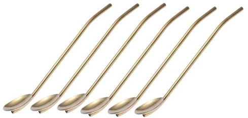 IMIKEYA Juego de 6 Cucharas de Paja Reutilizables de Acero Inoxidable Forma Ovalada para Bebidas Frías y Cócteles en Fiestas