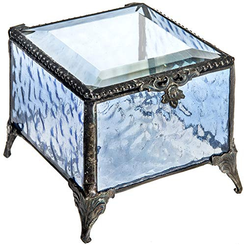 J Devlin - Blue Stained Glass Box Decorative Keepsake Jewelry Display - Box 837