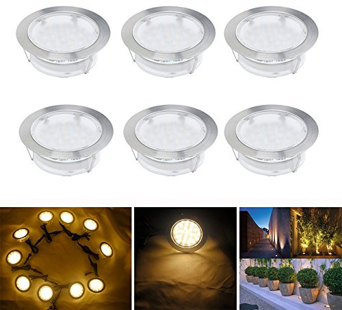 LED Einbaustrahler, 6er Set Bodeneinbaustrahler Aussen Ø80mm 2.5W Treppen Einbauleuchten IP67 Wasserdicht Außenleuchten Boden Lichter für Terrasse, Garten, Balkon,Badezimmer, Küche (Warmes Weiß)