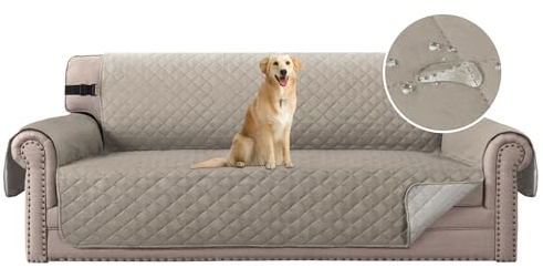 H.Versailtex Water Repellent Extra Wide Sofa Protector for Dog, Pets, Sofa Cover/Couch Cover, Sitting Width Up to 78 Inch, Stay in Place with 2 Elastic Strap (Oversized Sofa, Sand/Beige)