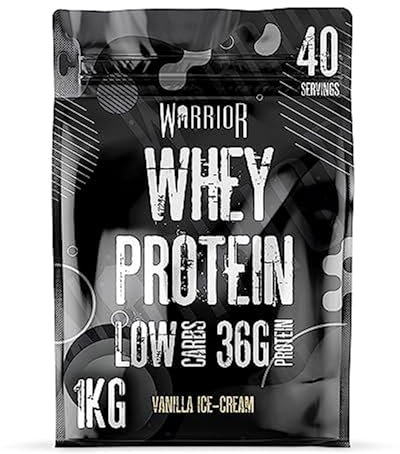 Warrior Whey Protein Powder – Up to 36g* of Protein Per Shake – Low Sugar, and Low Carbs – GMP Certified (Vanilla Ice Cream, 1kg)