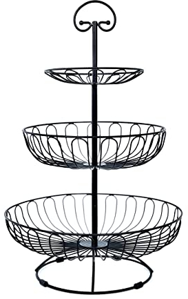 Auroni - Alzata per frutta - 3 piani - cesto di frutta - immagazzinamento - cesto di frutta - nero