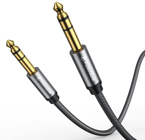 POSUGEAR 6.35mm Instrumentenkabel Stereo 5M, Nylon Geflochten 6.3mm Klinke auf 6.3mm Klinke Audio Kabel Lärmschutz für Verstärker Gitarre, Bass, Tasteninstrument (Grau)