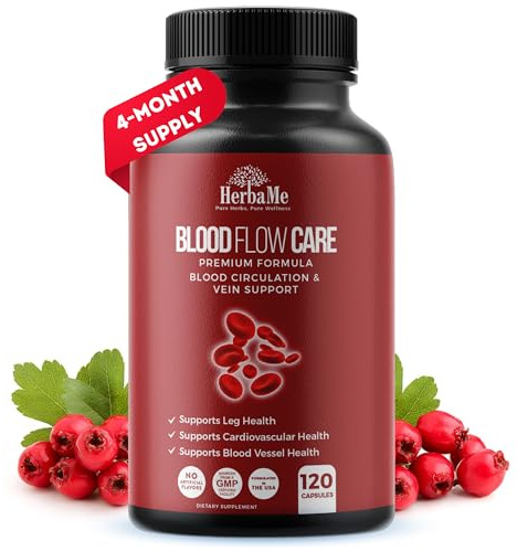 HerbaMe Blood Circulation Supplement, 120 Capsules, Supports Leg Vein, Heart, Vessels and Cardiovascular Health with Niacin, L-Arginine, Ginger, Cayenne Pepper, Hawthorn, Diosmin, Blood Flow Pills