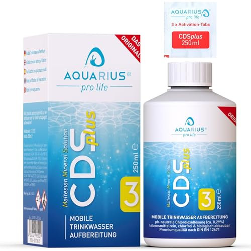 Aquarius pro Life ® - CDSplus 250 ml - patentierte Chlordioxid Lösung für die Trinkwasserreinigung I Idealer Belgeiter für Camping & Urlaub I CDL Tropfen I Auf Wunsch aktivierbar I Das Original